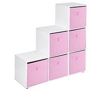 URBNLIVING 6 Cube White Step Storage Shelf Unit & 6 Light Pink Drawers