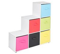 URBNLIVING 6 Cube White Step Storage Shelf Unit & 6 Multi Colour Drawers