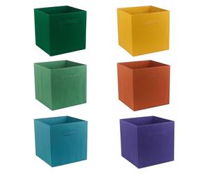 URBNLIVING 6 Pcs Foldable Fabric Cube Storage Boxes Collapsible Folding Box Fabric Cubes Organisers for Kids Playroom Toys Magazines Nursery Items Clothes Art & Craft Supplies