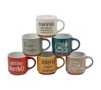 URBNLIVING 6-Piece Stoneware Coffee Mug Set, Vintage Cafe Style Cups in Assorted Colours, Retro Tea & Espresso Mugs, Dishwasher & Microwave Safe, Ideal for Home or Office, 120ml & 260ml Options