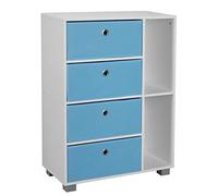 URBNLIVING 6 Section Small Side Unit Wooden White Bookcase With 4 Drawers (Light Blue)