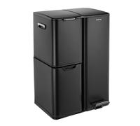 URBNLIVING 60L 3 Compartment Recycling Bin Stainless Steel Kitchen Black | Step-On Pedal, Hands-Free Lid, Pull-Out Drawer, Roll-Out Trolley, Side Handles, 30L + 15L + 15L, D39xW46.7xH71.9cm