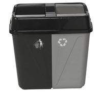 Urbnliving 60L Duo Kitchen Bin Waste Garbage Can 2 Compartments With Bas Connectors (Black/grey)