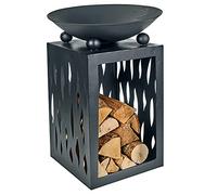 URBNLIVING 65cm Matt Black Square Steel Fire Pit Bowl Outdoor Heater With Storage