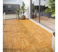 URBNLIVING 9-54 Pcs Acacia Wood Interlocking Deck Tiles for Outdoor Use, 30x30cm Weather-Resistant Square Flooring for Balcony, Garden & Patio, Easy DIY Click Install, Non-Slip, Low Maintenance