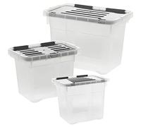 URBNLIVING 9 Ltr Large Clear Durable Quality Plastic Storage Box Container With Black Hinged Lid (36, Rectangular, 1, 9-1)