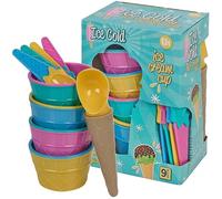 URBNLIVING 9 Piece Ice Cream Dessert Set, Includes 4 Cups, 4 Cone Themed Spoons & 1 Scoop, Plastic Reusable Serving Set in Gift Box, Dishwasher & Freezer Safe, Ideal for Pudding Fruit Summer Parties
