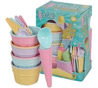 URBNLIVING 9 Piece Ice Cream Dessert Set, Includes 4 Cups, 4 Cone Themed Spoons & 1 Scoop, Plastic Reusable Serving Set in Gift Box, Dishwasher & Freezer Safe, Ideal for Pudding Fruit Summer Parties
