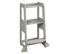 URBNLIVING 90cm Tall Grey Wooden Kitchen Step Kids Toddler Baby Learning Tower for Counter Bathroom Sink Anti-Slip Stool Protection Helper with Safet