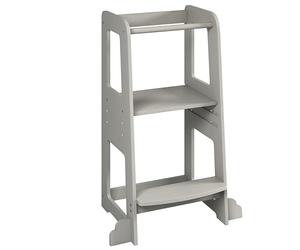 URBNLIVING 90cm Tall Grey Wooden Kitchen Step Kids Toddler Baby Learning Tower for Counter Bathroom Sink Anti-Slip Stool Protection Helper with Safety Protective Rail Durable & Lightweight