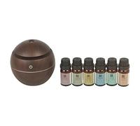 URBNLIVING Aroma Humidifier & Diffuser with 6 x 10ml Essential Oils - Remote Control, Colour-Changing LED, Wood-Style Design for Bedroom & Home (Mahogany)