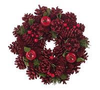 URBNLIVING Artificial Christmas Wreath, Resin Material Pinecone Leaves Berries Xmas Indoor Outdoor Ornament Display Item, 24-34cm, Multiple Colours (Red, 26cm)
