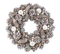 URBNLIVING Artificial Christmas Wreath, Resin Material Pinecone Leaves Berries Xmas Indoor Outdoor Ornament Display Item, 24-34cm, Multiple Colours (White, 34cm)