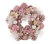 URBNLIVING Artificial Christmas Wreath, Resin Material Pinecone Leaves Berries Xmas Indoor Outdoor Ornament Display Item, 24-34cm, Multiple Colours (Pink, 24cm)