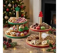 URBNLIVING Bamboo 2-Tier Serving Stand - Christmas Cake & Cupcake Display Rack, Food Platter for Parties & Festive Events