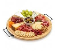 URBNLIVING Bamboo Lazy Susan Serving Platter Grazing Board with Handles | Rotating Base, Juice Catching Groove, FSC Certified Material, Two Steel Grips, Hand Wash Only, Heat Limit 70C, D40xW40xH3cm
