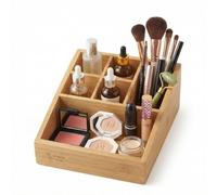 URBNLIVING Bamboo Make Up Organiser, Wooden Cosmetic Storage Box with 6/9/12 Compartments, Vanity Skincare & Makeup Holder for Bathroom Bedroom Dressing Table