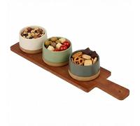 URBNLIVING Bamboo Serving Set - Snack & Tapas Board with Dip & Condiment Bowls, Nibbles Platter for Entertaining, Family Meals & Parties (Set of 4)