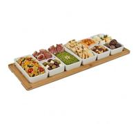 URBNLIVING Bamboo Serving Tray with 8 Ceramic Bowls - Snack Platter, Appetizer and Party Serving Set, Modular and Dishwasher-Safe, Elegant Kitchen & Dining Organizer