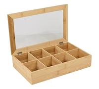 URBNLIVING Bamboo Tea Box Organizer - 8 Compartment Wooden Tea Chest with Lid, Kitchen Countertop Caddy for Tea Bags, Sachets, Spices, or Small Items
