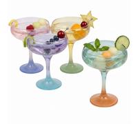 URBNLIVING Bicoloured Stemmed Cocktail Coupe Wine Goblet Glasses | Two-Tone Glass Set, Dishwasher Safe Glassware, Cocktail Coupe & Wine Goblet Design (270ml Set Of 4)