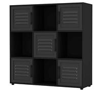 URBNLIVING Black Cube Bookcase With Metal Door Display Shelf Storage Unit Shelving Cupboard Organiser (Black Door, 3x3 Cube (9 Cube))