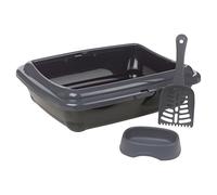 URBNLIVING Cat Kitten Litter Tray with Scoop Shovel, Detachable Edge - Open Top Anti-Spillage & Mess-Free Cat Toilet Loo Potty Pan - Food & Water Bowl Set - Ideal for Easy Cleaning Home Pet Care