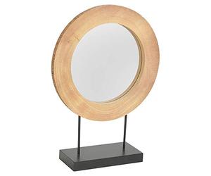 URBNLIVING Chic Modern Look Table Mounted Round Wooden Framed Metal Base 2 Sizes Mirrors Home Decor (Large)