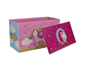 URBNLIVING Children’s Foldable Toy Storage Box with Padded Lid Seat - 60cm Collapsible Ottoman Chest Bench for Boys & Girls, Space Saving, Bedroom & Playroom Toy Organizer, Unicorn & Galaxy Print