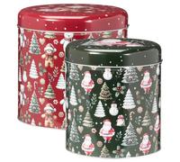 URBNLIVING Christmas Biscuit Tins Set Of 2 Metal Storage Santa Bear Snowman | Durable Build, Tight Fitting Lids, Freshness Support, Festive Artwork, Nesting, Gift Ready, D21xH20cm, D17xH19cm