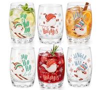 URBNLIVING Christmas Gnome Drinking Glasses Set of 6 Stemless (250ml Clear) | Cheerful Gnome Prints, Thick Steady Base, Three Designs Repeated Twice, Dishwasher Safe, Holiday Table Use, 6Dx6Wx10Hcm
