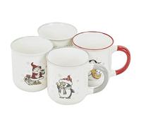 URBNLIVING Christmas Mini Ceramic 200ml Mugs Set of 4 Xmas Festive Party Cups Home Kitchen Tableware Tea Coffee Soup (Assorted Colour Handles)