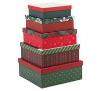 URBNLIVING Christmas Nesting Gift Boxes With Lids Set Of 5 Festive | FSC Paper Cardboard, Nesting Sizes, Seasonal Sentiment Covers, Red Green Gold Designs, Compact Storage, D28.5xW28.5xH11.5cm