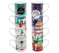 URBNLIVING Christmas Porcelain Mugs - Festive Hot Chocolate, Tea & Coffee Cups, 265ml, Microwave & Dishwasher Safe (Set of Each)