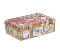 URBNLIVING Christmas Rectangle Collapsible Cardboard Storage Container Santa Design Box (Medium, Brown)