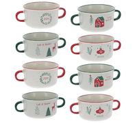 URBNLIVING Christmas Soup Mugs - Jumbo Stoneware Two-Handle Bowls, Festive Xmas Holiday Dinnerware (Set of 8)