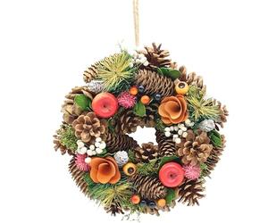 URBNLIVING Classic Christmas Wreath - Pinecones & Greenery Holiday Decoration for Door or Wall - Autumn Orange - 34cm