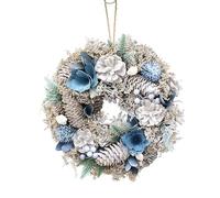 URBNLIVING Classic Christmas Wreath - Pinecones & Greenery Holiday Decoration for Door or Wall - Blue & White - 25cm
