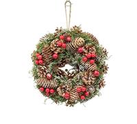 URBNLIVING Classic Christmas Wreath - Pinecones & Greenery Holiday Decoration for Door or Wall - Brown & Red Berries - 25cm