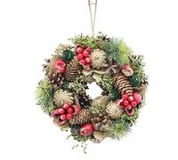 URBNLIVING Classic Christmas Wreath - Pinecones & Greenery Holiday Decoration for Door or Wall - Red, Green & Gold Glitter - 34cm