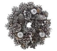 URBNLIVING Decorative Classic Artificial Design Gold & Silver Glitter Pinecone Wreath Tabletop Centerpiece Decoration (Silver)