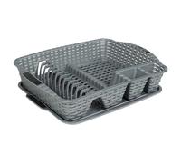 URBNLIVING Dish Drainer Drying Rack & Utensil Holder with Matching Drip Tray Rattan Style