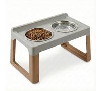 URBNLIVING Elevated Pet Feeder with Stainless Steel Double Bowls, 2L Capacity, Raised Food & Water Stand with Tray for Cats and Dogs, 30cm (Mochaccino)