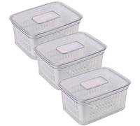 URBNLIVING Fridge Organiser Box with Lid - Clear Refrigerator Storage Container for Food, Fruit & Vegetables (Set of 3 x 1.6 L)