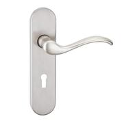 URBNLIVING Geneva Concealed Metal Lever Latch Door Handles Set Round Rose Design for Internal and External Doors, Durable and Stylish, Perfect for Home or Office Interiors (Satin Nickel Keyhole)
