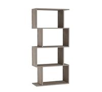 URBNLIVING Geometry S-Shaped Shelving Unit, Modern Engineered Wood Open Bookcase Storage Display Shelf for Living Room Bedroom Office (Grey Oak, 4 Tier)