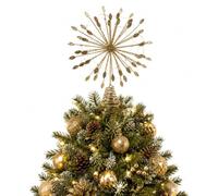 URBNLIVING Gold Christmas Tree Topper 20 LED Lights Flower | Warm White Glow, Six Hour Timer, Eighteen Hour Off Cycle, Two AA Cells Required, Batteries Excluded, D5.5xW24xH30cm