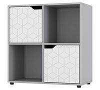 URBNLIVING Grey Wooden Cube Bookcase Geo Geometric Door Display Shelf Storage Shelving Cupboard (White Door, 2x2 Cube (4 Cube))