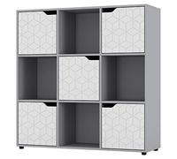 URBNLIVING Grey Wooden Cube Bookcase Geo Geometric Door Display Shelf Storage Shelving Cupboard (White Door, 3x3 Cube (9 Cube))