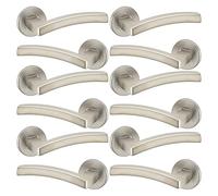 URBNLIVING Harcourt Metal Door Easy Fittings Lever Handles Set, Polished, Satin, Rose Round, Fire Stain & Scratch-Resistant for All Type Interior Exterior Door with Easy Install Hardware Tool 4/6 PCS